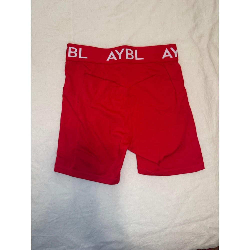 AYBL Womens Red Athletic Biker Shorts Logo Waistband Size Small